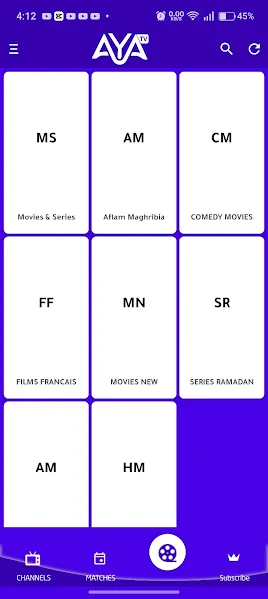 Aya TV on Android device